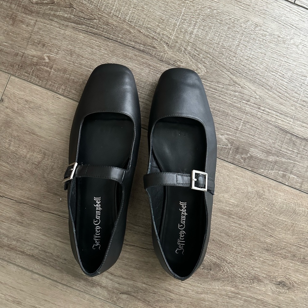 Jeffrey Campbell Black Square-Toe Mary Jane Flats